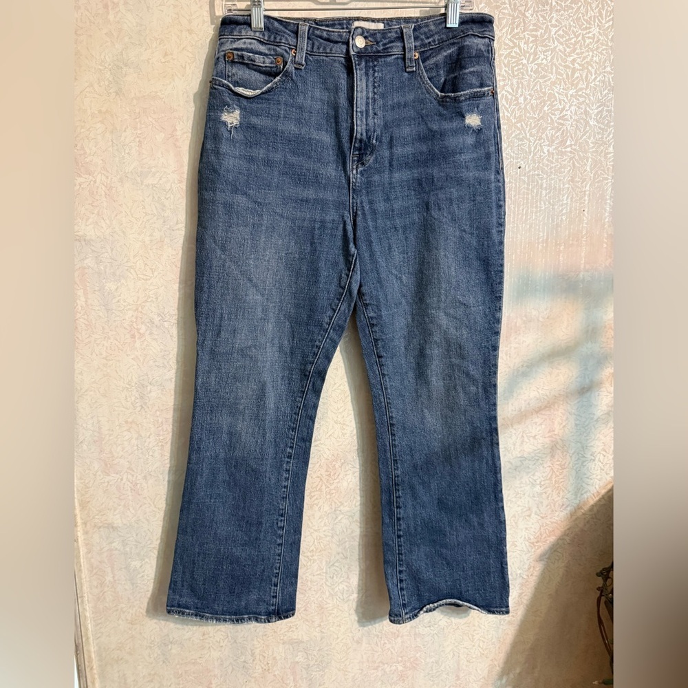 Pistola Demin Dark Blue Straight Leg Mid Rise, Distressed Jeans, Sz 30 X 26